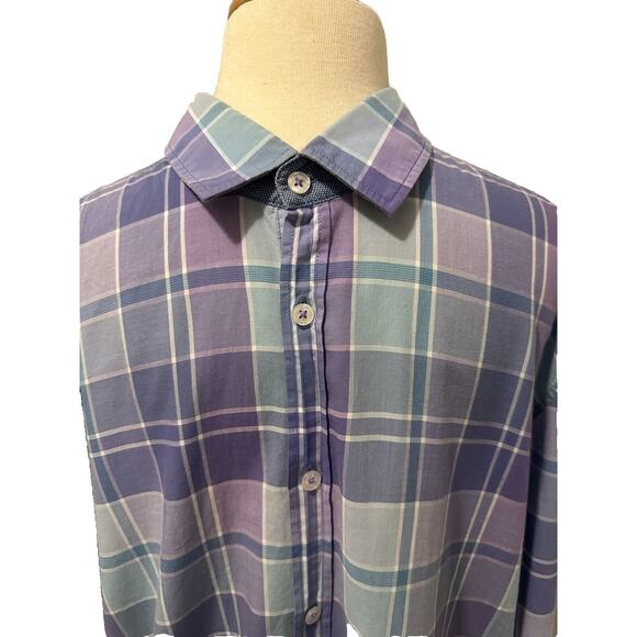 Men's HUGO BOSS Tonal Blue Purple Pastel Plaid Shirt Size X-Large - Picture 2 of 5